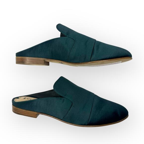 Via Spiga Women's Satin Mules Size EU 36 US 6 Dark Jade Green Slip On Flats - Picture 3 of 7